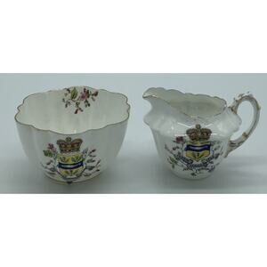 Antique Porcelain Foley China England Creamer Open Sugar Bowl Hand Painted Crest